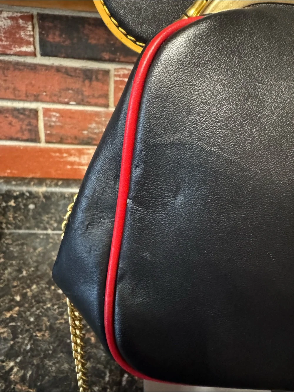 Coach Black Mini Bag with Yellow Ear Trim and Gold Chain
